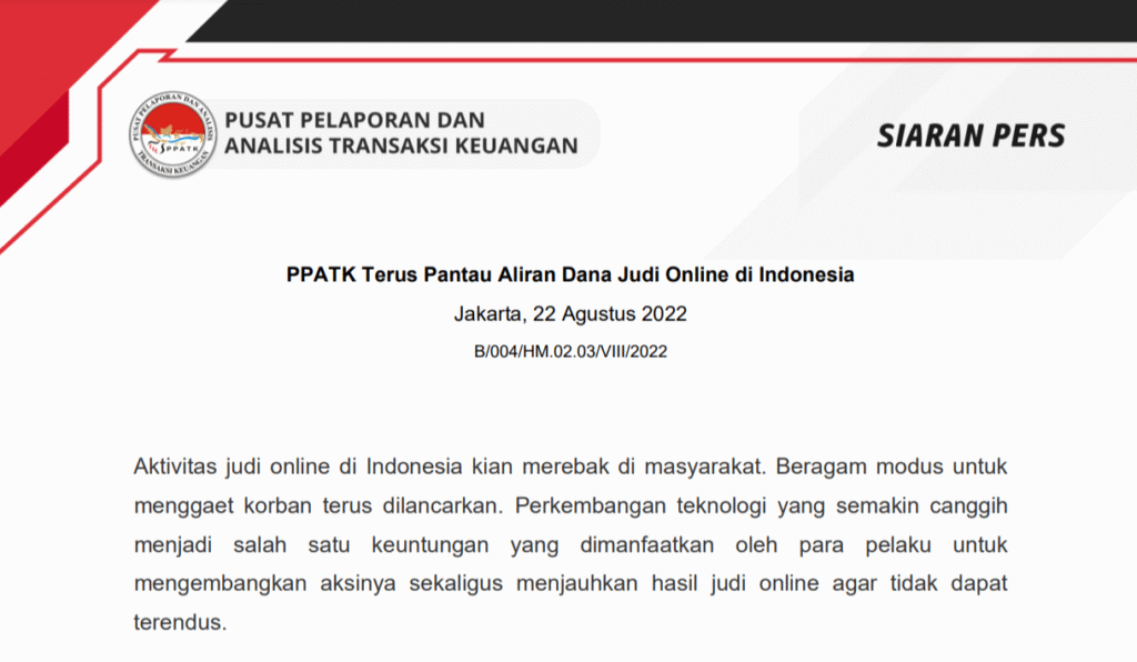 PPATK terhadap Togel Online